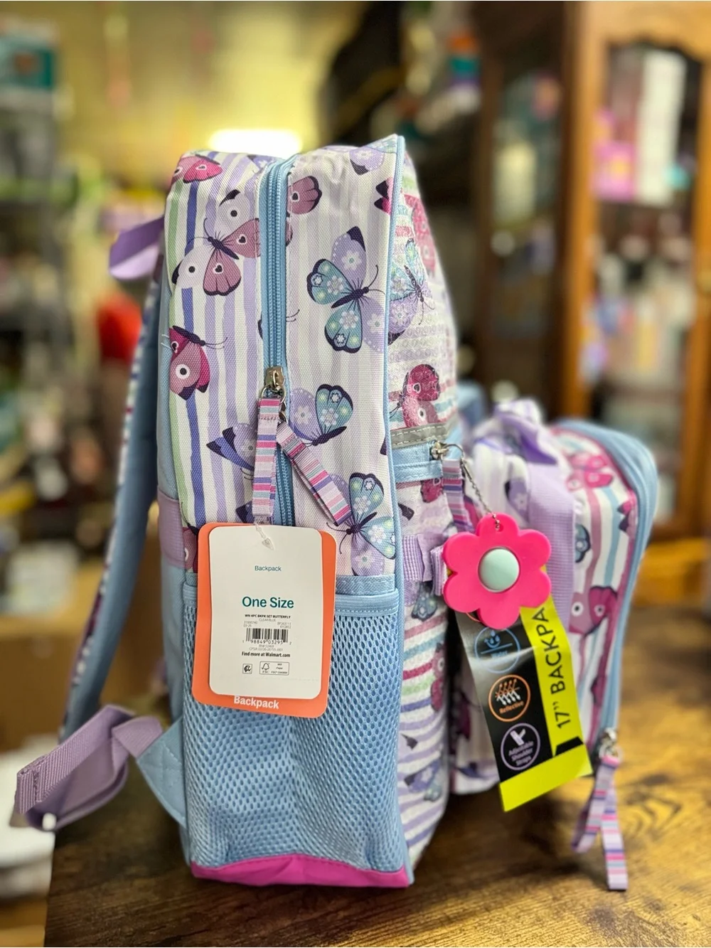 wonder nation Purple and Pink Butterfly Kids Backpack with Flower Charm